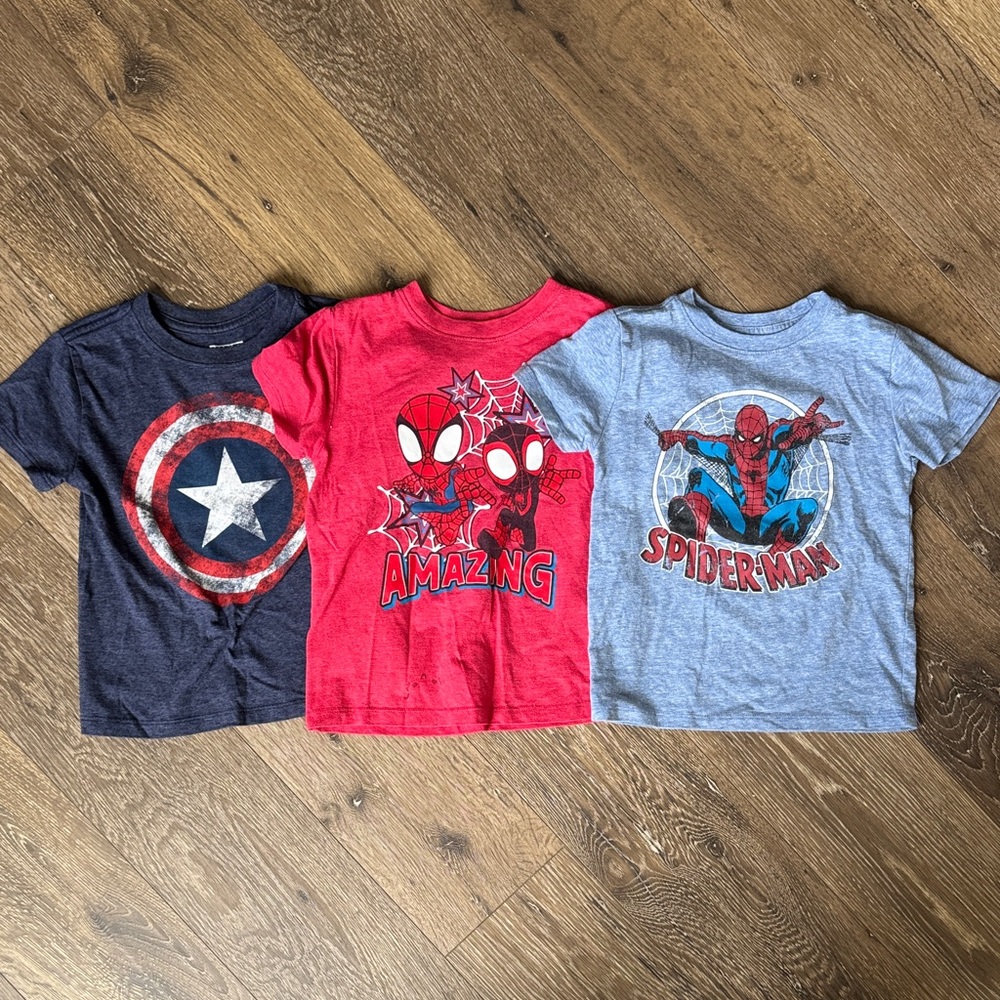 Marvel Kids Spider-Man & Captain America Graphic Tee Set - Red, Blue, Navy